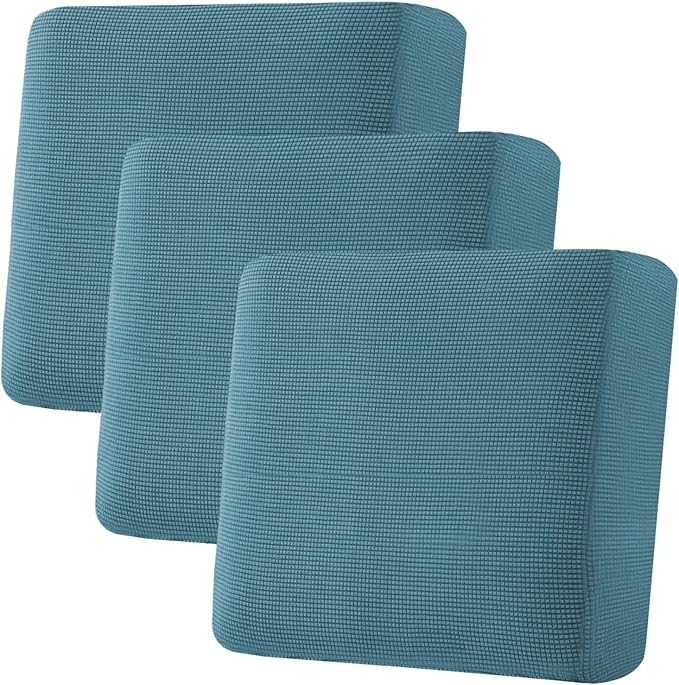 H.VERSAILTEX Super Stretch Individual Seat Cushion Covers - Sofa & Couch Cushion Slipcover Sets - Thick Jacquard Textured Twill Fabric (3 Piece XL Sofa Cushion Covers, Storm Blue)-HomvellaHome
