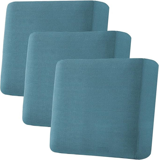 H.VERSAILTEX Super Stretch Individual Seat Cushion Covers - Sofa & Couch Cushion Slipcover Sets - Thick Jacquard Textured Twill Fabric (3 Piece XL Sofa Cushion Covers, Storm Blue)-HomvellaHome