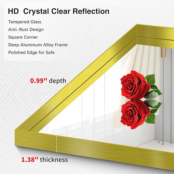 Gold Bathroom Mirror, 30x30 Inch Rectangular Framed Mirror, Large Wall Mounted Bathroom Vanity Mirror Over Sink for Bedroom,Restroom, Living Room, Hangs Vertically or Horizontally-HomvellaHome