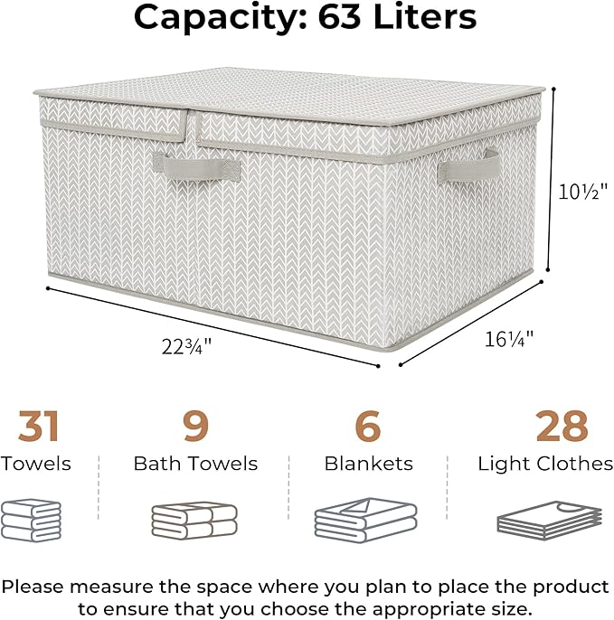 GRANNY SAYS Closet Storage Bins with lids, Fabric Storage Box with Lid, Clothes Bins Storage for Closet, Shelf Baskets for Living Room Wardrobe Shelves, Jumbo, Gray/White, 1-Pack-HomvellaHome