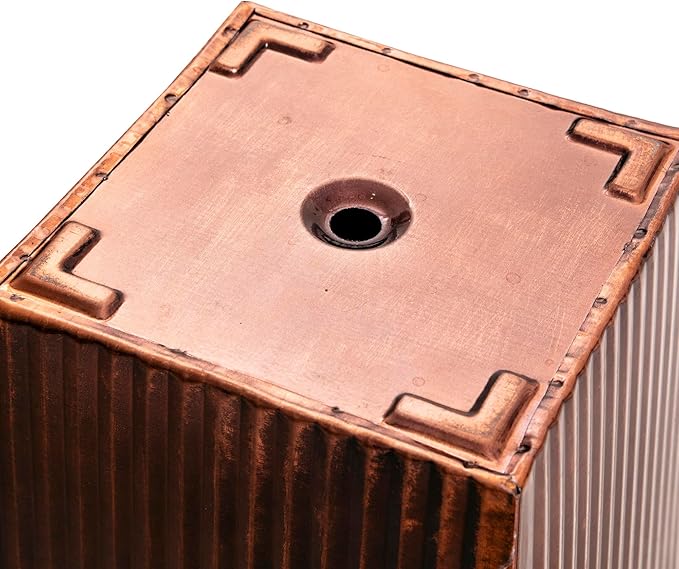 18in Vintage Handmade Metal Vertical Lines Copper Tapered Planters Set of 2, Galvanized Steel Planter Box with Drainage Hole for Indoor/Outdoor/Porch/Garden-HomvellaHome