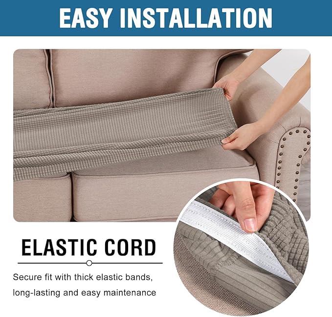 H.VERSAILTEX Super Stretch Individual Seat Cushion Covers Sofa Covers Couch Cushion Covers Slipcover Sets Thick Jacquard Textured Twill Fabric (2 Piece Medium Sofa Cushion Covers, Taupe)-HomvellaHome