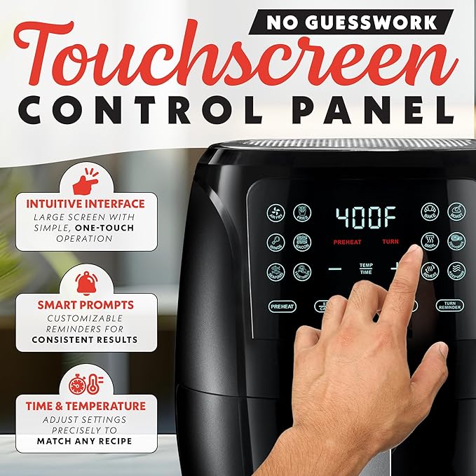 Gourmia Air Fryer 6 QT Digital – Guided Cooking with 12 One‑Touch Presets, FryForce 360 Large XL Basket, Touchscreen, Dishwasher‑Safe Accessories, Healthy No‑Oil Cooking GAF686-HomvellaHome