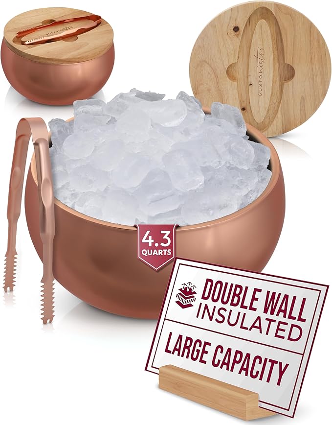 Gusto Nostro 4.1L Insulated Ice Bucket with Lid and Tongs, Double Wall Stainless Steel Ice Bucket Large, BPA Free Ice Bucket for Cocktail Bar, Keeps Champagne, Wine, Beer Chill for Parties (Rose)-HomvellaHome