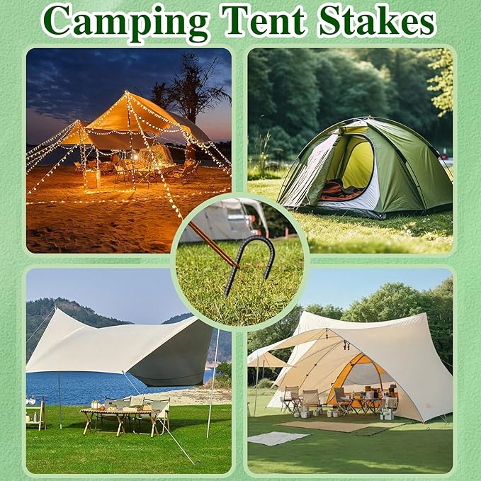 12 Inch Rebar Stakes 50 Pack J Hook Ground Stakes Heavy Duty Chain Link Fence Stakes Galvanized Anchors Metal Tent Stakes for Wire Fencing Concrete Forming Trampolines Camping Canopies Shed Swing-HomvellaHome