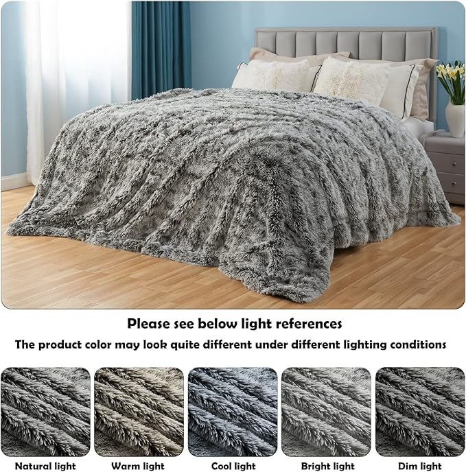 GONAAP Fuzzy Faux Fur Throw Blanket Twin Size Frosty Black Super Soft Cozy Plush Fuzzy Shaggy Blanket for Couch Sofa Bed (Frosty Black, Twin(60"x80"))-HomvellaHome