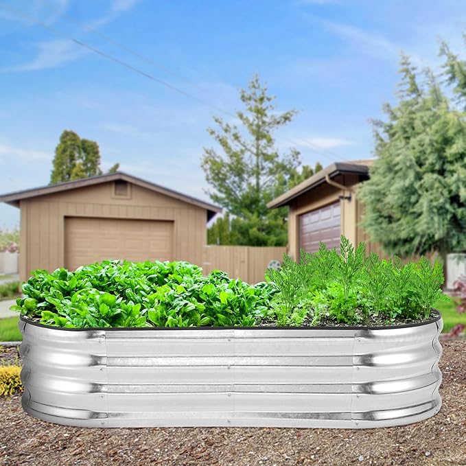 2 Pcs 4.5x2x1ft Oval Raised Garden Bed, Galvanized Raised Beds,Open-Ended Base Metal Raised Planter Beds,Planter Raised Boxes for Vegetables, Flowers,Tool-Free Asse,Rubber Edge-HomvellaHome