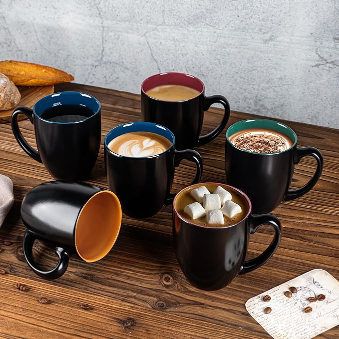 GBHOME 16oz Coffee Mugs Set of 6, Large Ceramic Coffee Mugs for Man, Woman, Dad, Mom, Modern Coffee Mugs Set with handle for Tea/Latte/Cappuccino/Milk/Cocoa. Dishwasher&Microwave Safe,Multi-Color-HomvellaHome