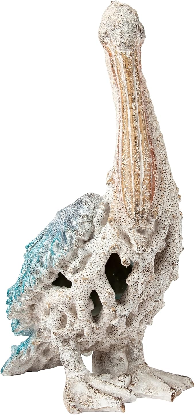 Blue Pelican Standing Figurine 13.75” Coastal Coral Reef Home Decor Nautical Beach Statue for Tabletop Shelf or Mantel Ocean Inspired Room Accents-HomvellaHome