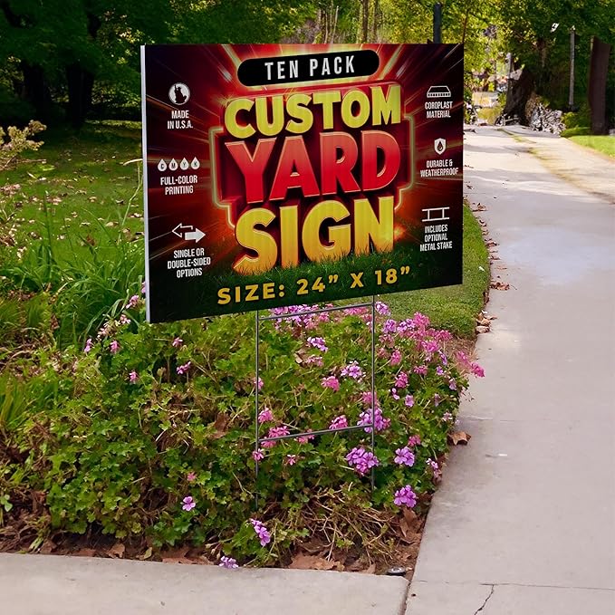 10 Pack 24"x18" Custom Yard Signs with Stakes, Personalized Yard Signs for Outdoors, Customized Full Color Print Corrugated Signs for Business-HomvellaHome