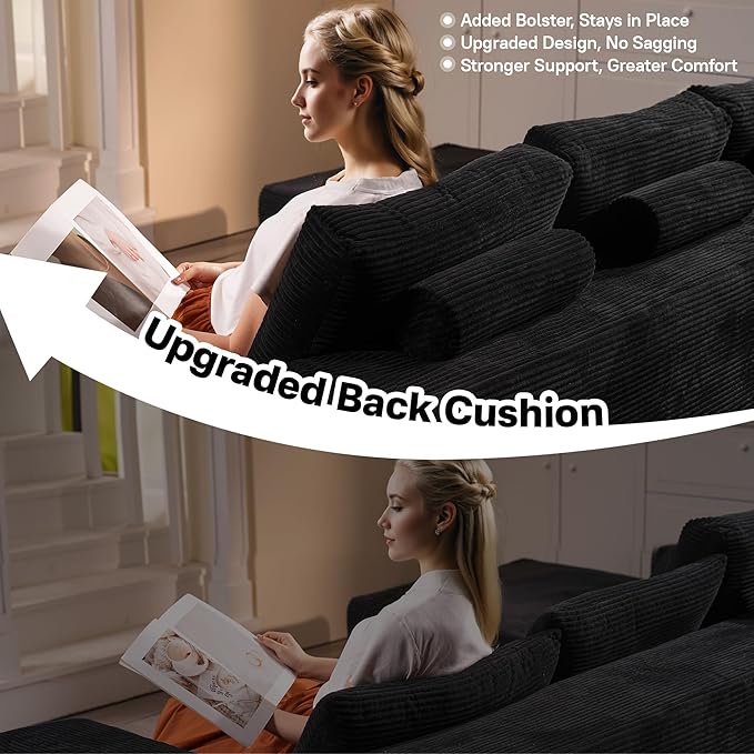 104" Cloud Sectional Couches for Living Room,L Shaped Boneless Couch in A Box,Sleeper Sofa with Comfy Chaise No Assembly Required,Black-HomvellaHome