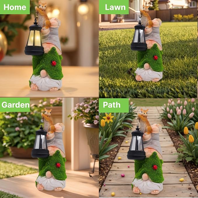 Garden Gnome Statues Decor with Solar Lights, Outdoor Decorations for Yard Porch Lawn Balcony Patio, Housewarming Gifts-HomvellaHome