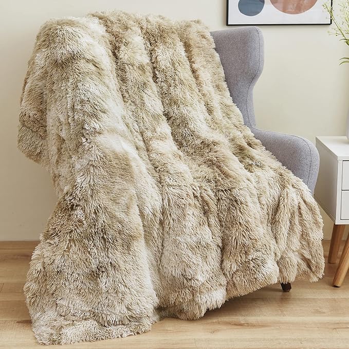 GONAAP Fuzzy Faux Fur Throw Blanket Tie-dye Beige Super Soft Cozy Plush Fuzzy Shaggy Blanket for Couch Sofa Bed (Tie-dye Beige, Throw(50"x60"))-HomvellaHome