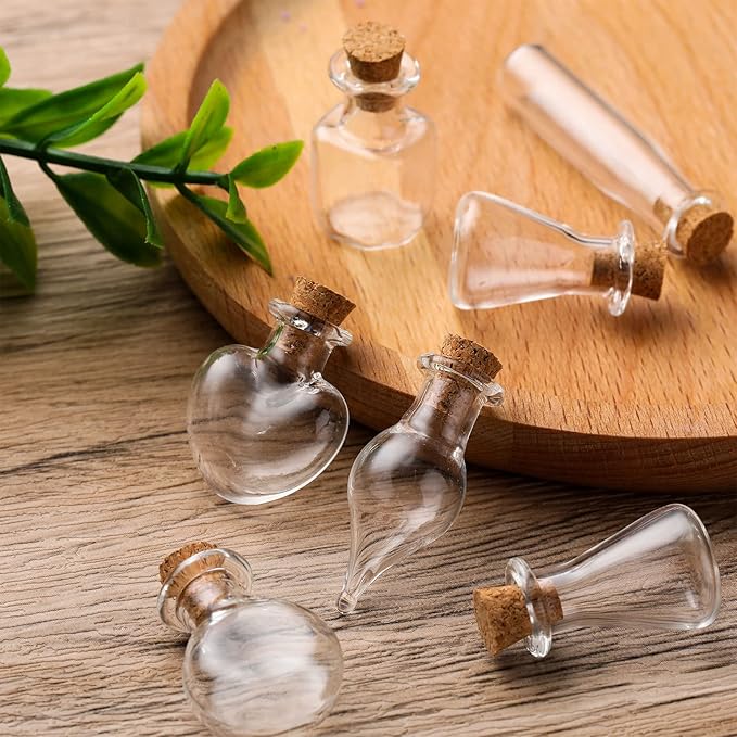140 Pcs Mini Glass Bottles with Cork Stoppers Tiny Wishing Potion Bottles, 14 Shapes, Small Spell Apothecary Jar Vials Witchcraft Drifting Jar for Wedding Halloween Party Arts DIY Crafts-HomvellaHome