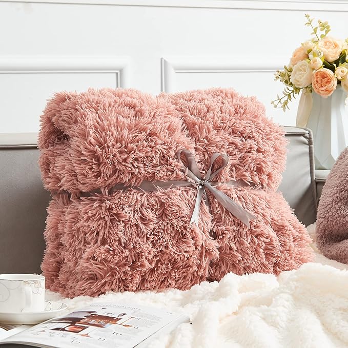 GONAAP Fuzzy Faux Fur Throw Blanket Pink Super Soft Cozy Plush Fuzzy Shaggy Blanket for Couch Sofa Bed (Pink, Throw(40"x50"))-HomvellaHome