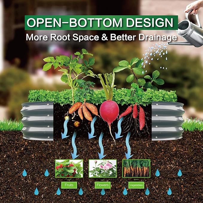 Gardmax Galvanized Raised Garden Bed, Lightweight Planter Boxes Outdoor with Easy Assembly, Large Garden Bed for Vegetables, Fruits, Flower Dark Grey-HomvellaHome