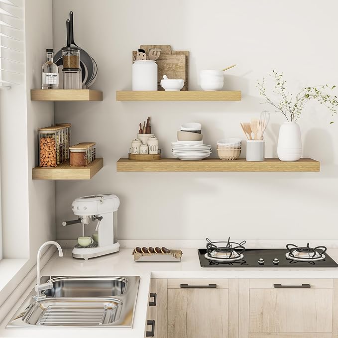 12 Inch Deep Floating Shelves 48 inch Long, 48 x 12 Wide Wall Shelves with Invisible Brackets, Heavy Duty Shelf for Bedroom Bathroom Living Room Kitchen Office Home Decor, Modern Shelf Set of 2, Oak-HomvellaHome