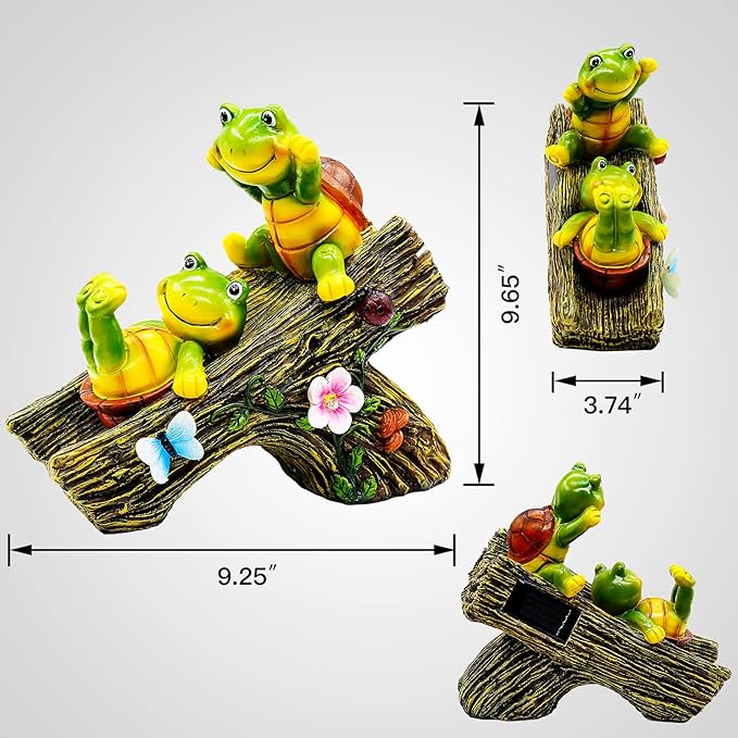 Garden Turtle Figurines Outdoor Decorations, Solar Statue Sweet Frog Face Turtles Decor with 4 LED Lights, Unique Garden Art Resin Statue Gifts for Patio Lawn Porch Yard-HomvellaHome