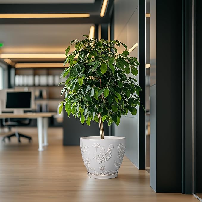 10 Inch Plant Pot Ceramic Planter Pot with Drainage Hole and Saucer Round Planter Large Flower Pot for Indoor Outdoor Plants Home Garden Decor White-HomvellaHome