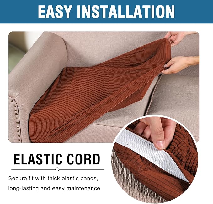 H.VERSAILTEX Super Stretch Individual Seat Cushion Covers Sofa Covers Couch Cushion Covers Slipcover Sets Thick Jacquard Textured Twill Fabric (2 Piece Medium Sofa Cushion Covers, Rust)-HomvellaHome