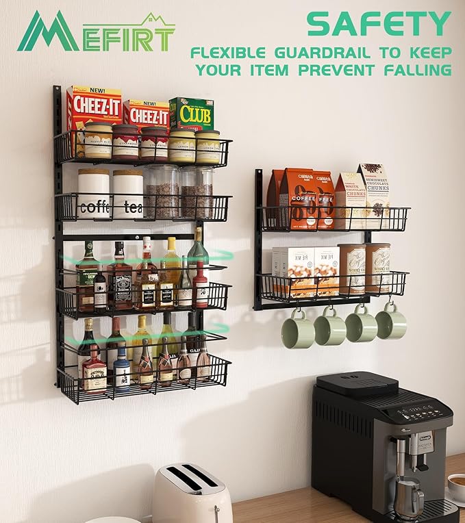 10-Tier Over The Door Pantry Organizer, Pantry Organization and Storage, Black Metal Hanging Adjustable Basket, Wall Spice Rack Seasoning Shelves, Home & Kitchen Essentials-HomvellaHome