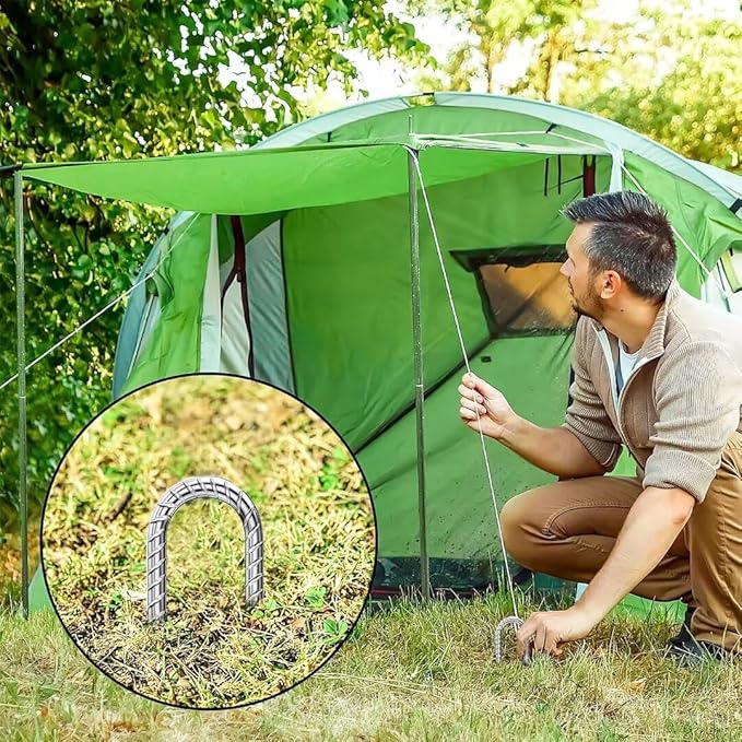 Ground-Stakes-Heavy-Duty-12 inch, U-Hook Rebar Stakes Galvanized Anti-Rust 20pcs Garden Stakes Metal Ground Anchors for Garden Dog Fence Chicken Coop Tent Trampoline Accessories Deer Fence-HomvellaHome