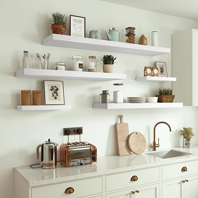 10 inches Deep Floating Shelves 36 inch Long, Wall Shelves Heavy Duty 70 lbs for Bedroom, Bathroom, Living Room, Kitchen, Office, Modern Shelf Home Decor with Invisible Bracket, White-HomvellaHome