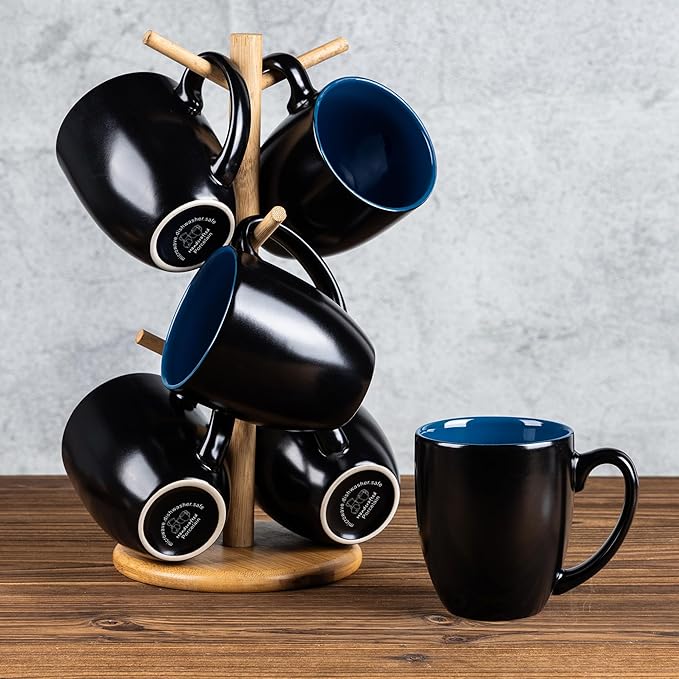 GBHOME 16oz Coffee Mugs Set of 6, Large Ceramic Coffee Mugs for Man, Woman, Dad, Mom, Modern Coffee Mugs Set with handle for Tea/Latte/Cappuccino/Milk/Cocoa. Dishwasher&Microwave Safe,Blue-HomvellaHome