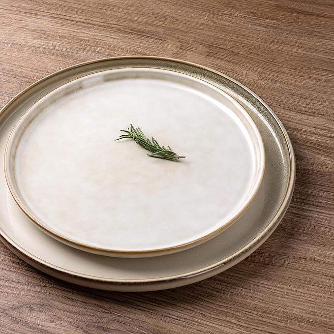 GBHOME Ceramic Dinnerware Sets for 8, 24 Pieces Stoneware Plates and Bowls Sets, Scratch Resistant Dishes, Dishwasher & Microwave Safe, Reactive Glaze-Cappuccino-HomvellaHome