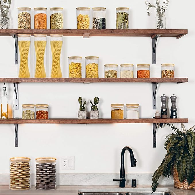 Glass Jars with Bamboo Lids, Glass Food Jars and Canisters Sets, Flour Jar, Large Food Canister with airtight lids, Flour Storage Container, Pantry Jars, 100oz-HomvellaHome