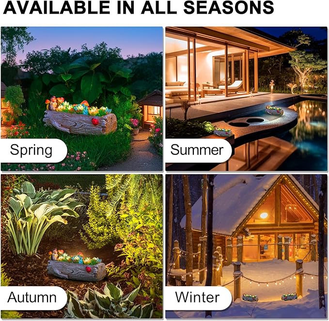 Garden Solar Figurine Light - Stump Succulent Solar Light Outdoor, Solar Powered Lighting Outside Decorations Yard Art Lawn Ornaments for Porch Patio Balcony - Succulent Gifts for Women Mom-HomvellaHome