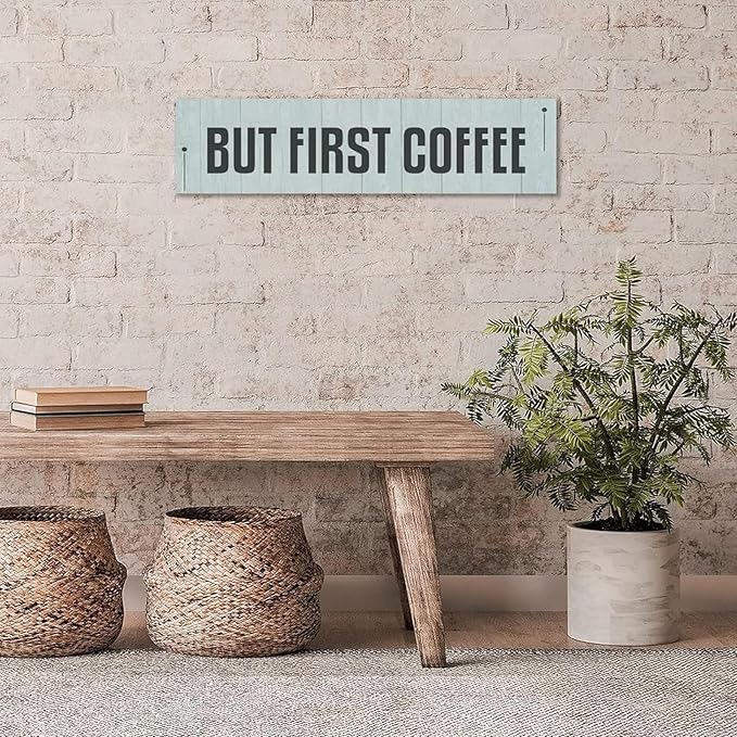 Generic Funny Wood Sign But First Coffee Rustic Wooden Hanging Sign Home Farmhouse Kitchen Wall Decoration 16 x 6 Inch-HomvellaHome