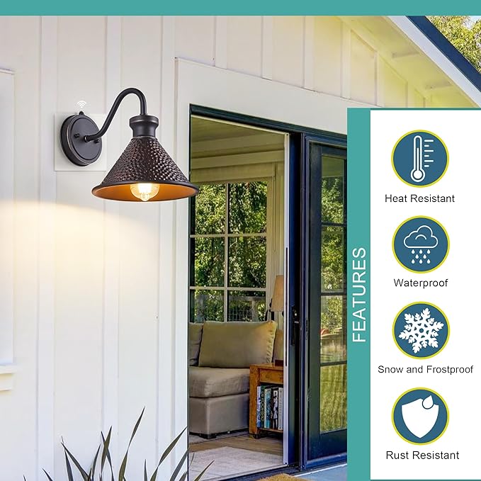 2 Pack Dusk to Dawn Outdoor Wall Light Fixtures Photocell Sensor, Exterior Sconce Light with Cast Hammered Aluminum Shade, Outside Wall Mount Lamp for House Patio Garage Entryway Doorway-HomvellaHome