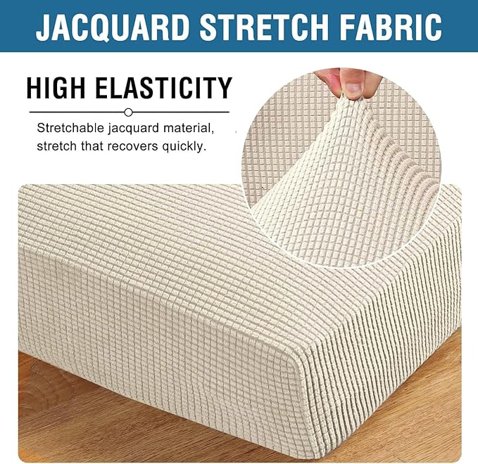 H.VERSAILTEX Super Stretch Individual Chaise Cover Sectional Couch Covers for L Shaped Sofa Both Left/Right Featuring Thick Jacquard Textured Twill Fabric (1 Piece Chaise Cover, Natural)-HomvellaHome