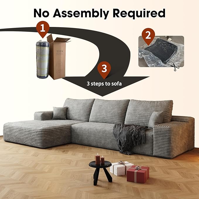 108" Sectional Couches for Living Room Modern Modular Sofa with L-Shape Couchs Upholstered Boneless Couch Deep Seat Sectional Couch with Chaise (Grey, Left Facing Chaise+2Seaters)-HomvellaHome