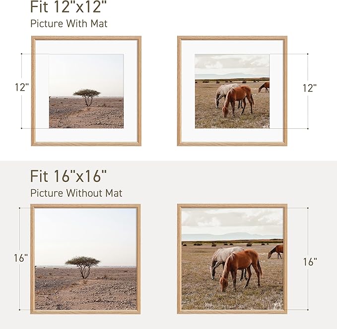 16x16 Picture Frame Natural Solid Oak Photo Frames with 12x12 Removable Mat Wall Hanging Large Handcrafted Frame with HD Plexiglass Wall and Tabletop Display Large Poster Frame-HomvellaHome