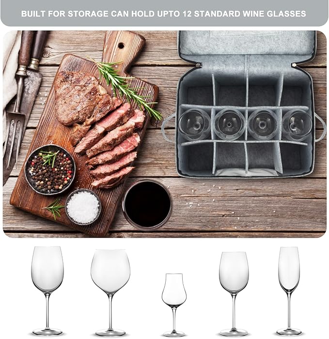 2 Pack Wine Glass Storage Box with Dividers, Stemware Storage Containers for Packing and Moving, China Storage Containers Box for 12 Crystal Glassware, Wine Glasses, Drinkware,Light Gray-HomvellaHome