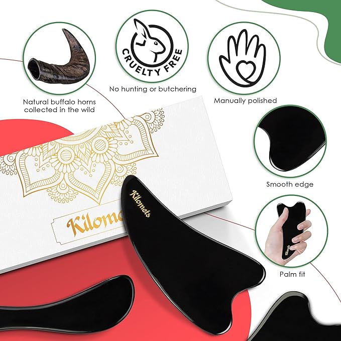 Gua Sha Scraping Massage Tool, Lymphatic Drainage Massager - Ultra Smooth Edge for Physical Therapy Tools - Reduce Muscle Pain, Massage Tendon, Myofascial Releaser Face Eye Body(Black)-HomvellaHome