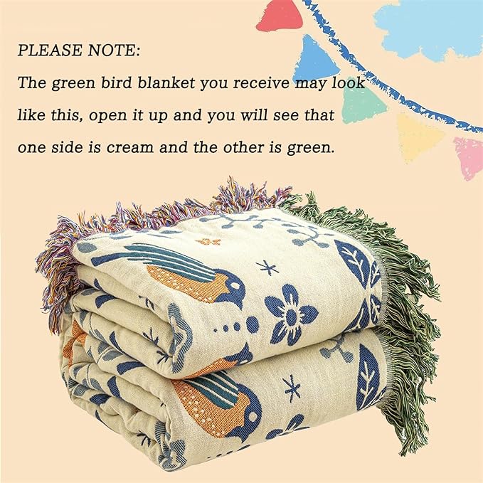 Green Summer Blanket 60''x 80'' Boho Throw Blankets for Couch Bed Chair,100% Cotton Quilts Christmas Warm Soft Blanket Muslin Bed Blankets Farmhouse Decoration-HomvellaHome