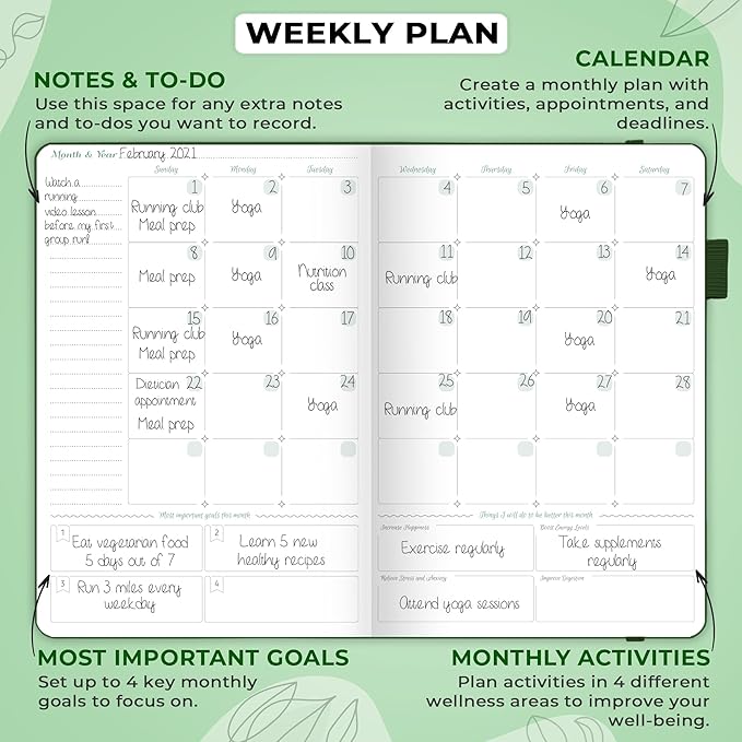GoGirl Food Journal & Wellness Planner –– Diet & Fitness Diary – Nutrition Journal with Meal, Exercise & Weigh Loss Tracker, A5 (Forest Green)-HomvellaHome