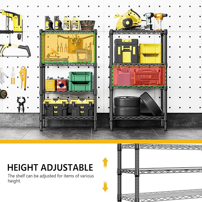 1000 lbs 4 Tier Shelf Metal Storage Shelves Wire Rack Closet Organizers for Garage Kitchen Bathroom Laundry Black 11.8" D x 25.6" W x 45.5" H-HomvellaHome