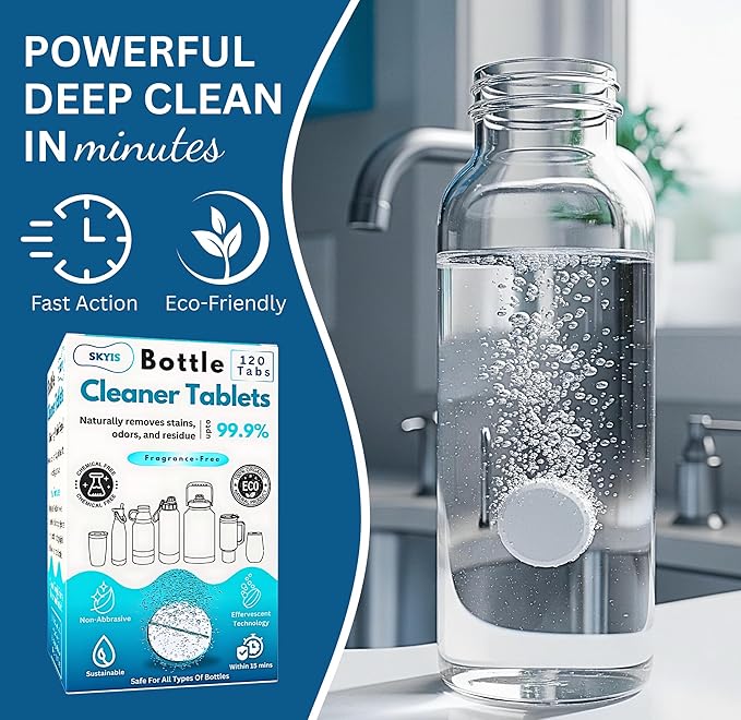 120-pcs Water Bottle Cleaner Tablets, Chlorine-free, Water Bottle cleaner, Tumbler washer and Glass bottle cleaner Removes stubborn stains and Freshens glass bottles and utensils-HomvellaHome