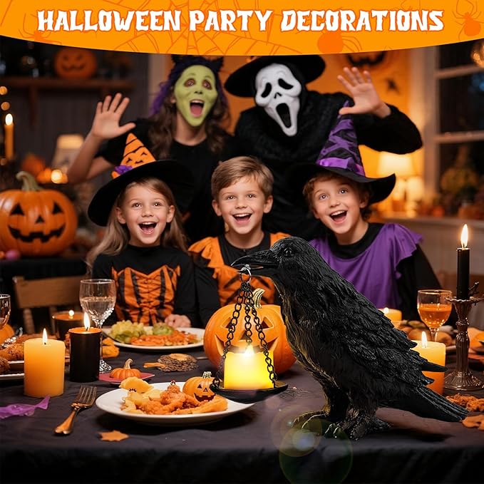 Gothic Home Decor Fake Crow Light Holder Halloween Decorations Indoor Raven Lamp Tealight Candle Holder Resin Statue Black-HomvellaHome