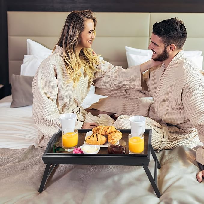 2 Pack Bed Tray Table Breakfast Trays Serving Tray Bamboo Bed Laptap Floding Legs with Handles and Phone Holders-HomvellaHome