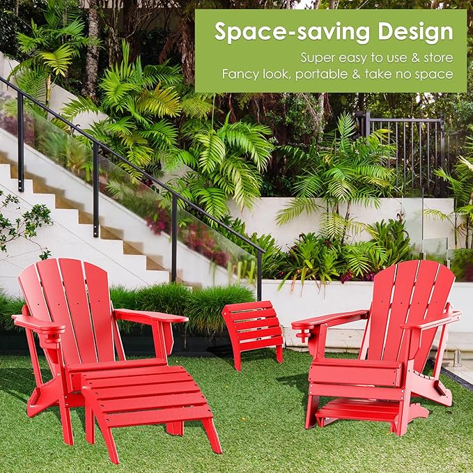GREENVINES Adirondack-Ottoman | Set of 2 | HDPE Plastic | Outdoor Footrest | All Weather | Foot Rest | Foot Stool | Red | for Adirondack Chair | for Patio Backyard Pool-HomvellaHome