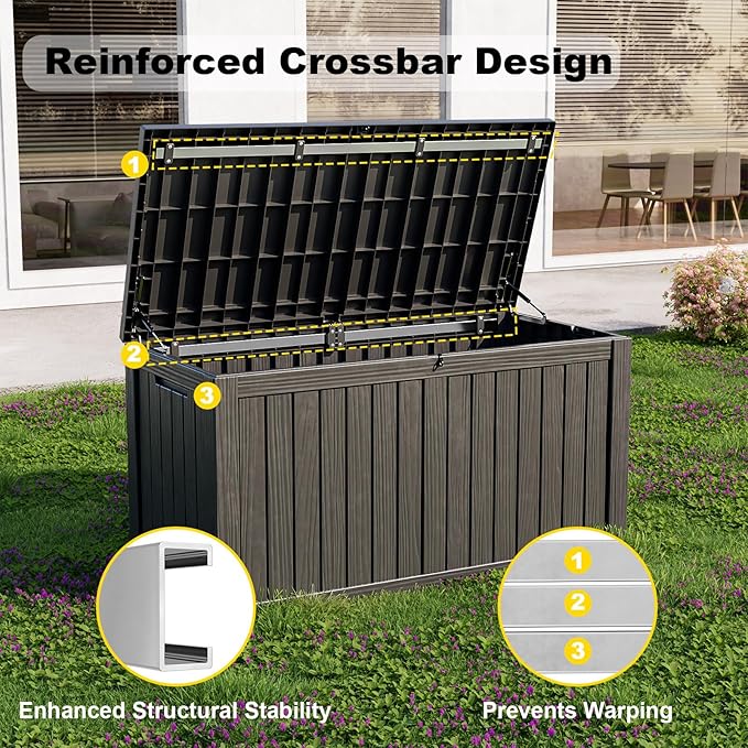 150 Gallon Outdoor Deck Box,Storage Lockable Waterproof Patio Furniture,Garden Tools,Cushions,Pool Accessories Outside Storage Resin Box(Black)-HomvellaHome