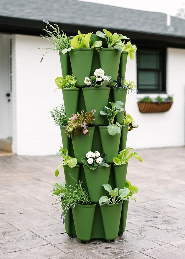 Greenstalk Patented Large 5 Tier Vertical Garden Planter with Patented Internal Watering System Great for Growing a Variety of Strawberries, Vegetables, Herbs, & Flowers (Evergreen)-HomvellaHome