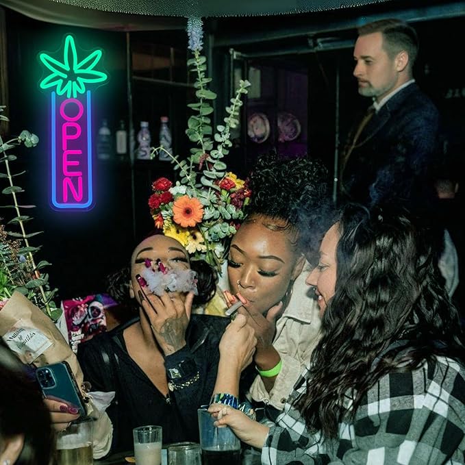 Green Leaf Neon Sign Dimmable Open Neon Lights for Wall Decor LED Neon Sign by USB Powered LED Neon Open Sign For Dispensary Beer Bar Man Cave Coffee Store Hotel Wall Party Decorations 16.8''x7''-HomvellaHome