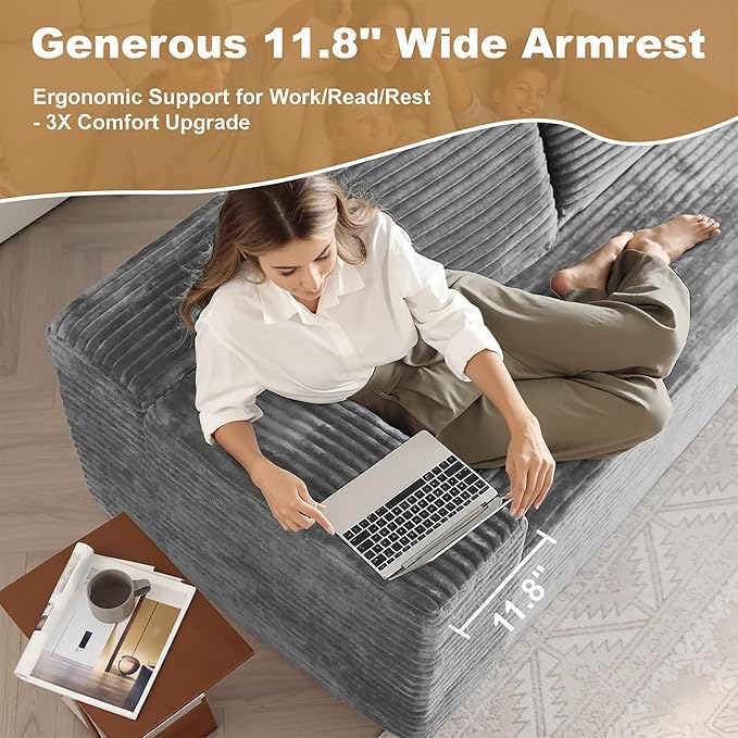 136" Sectional Couches for Living Room Modern Modular Sofa with L-Shape Couchs Upholstered Boneless Couch Deep Seat Sectional Couch with Chaise (Grey, Right Facing Chaise+3Seaters+Ottoman)-HomvellaHome