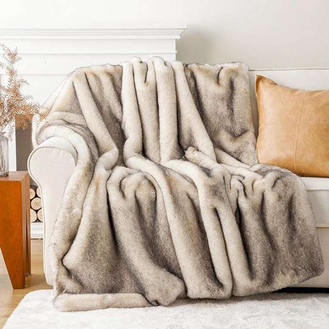 BATTILO HOME Luxury Fluffy Faux Fur Throw Blanket, Cozy Warm Fur Blanket for Couch Sofa, Plush Fuzzy Fur Throws with Long Pile & Brushed Tips, 60"x80"-HomvellaHome